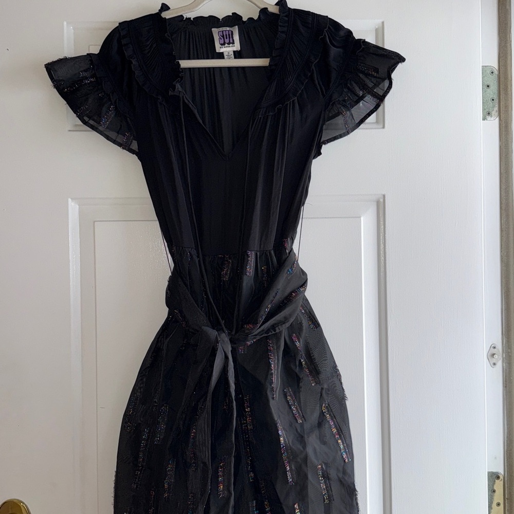 Anna Sui Black Mini Dress with Ruffled Sleeves
